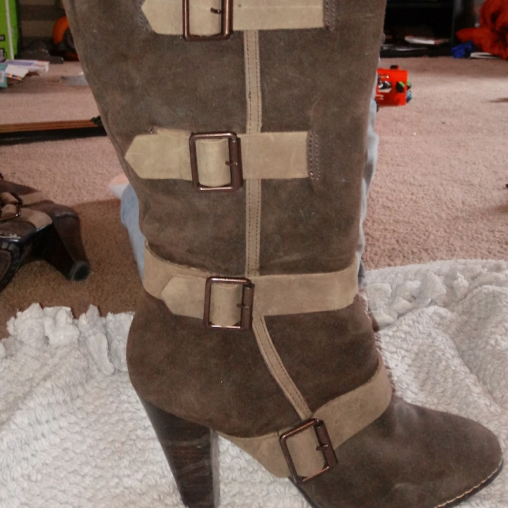 Brown and tan boots
